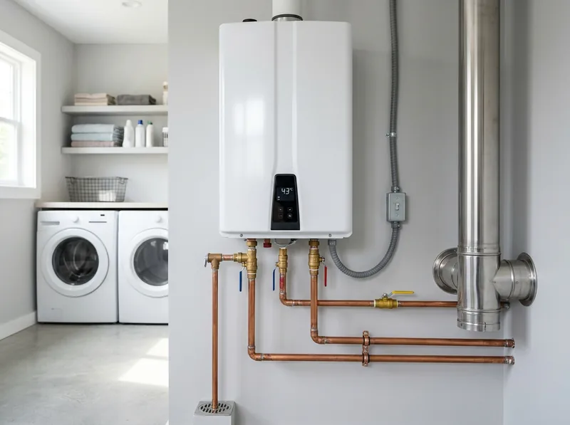 Wall-mounted tankless water heater with copper piping